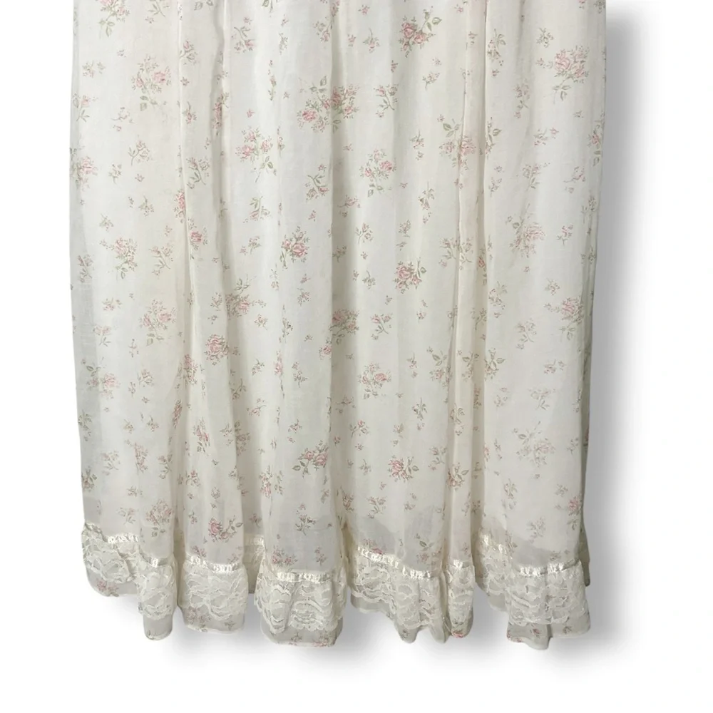 Gunne Sax Jessica Vintage Dress M Floral Chiffon Maxi Flutter Sleeve Cottagecore - Picture 7 of 15